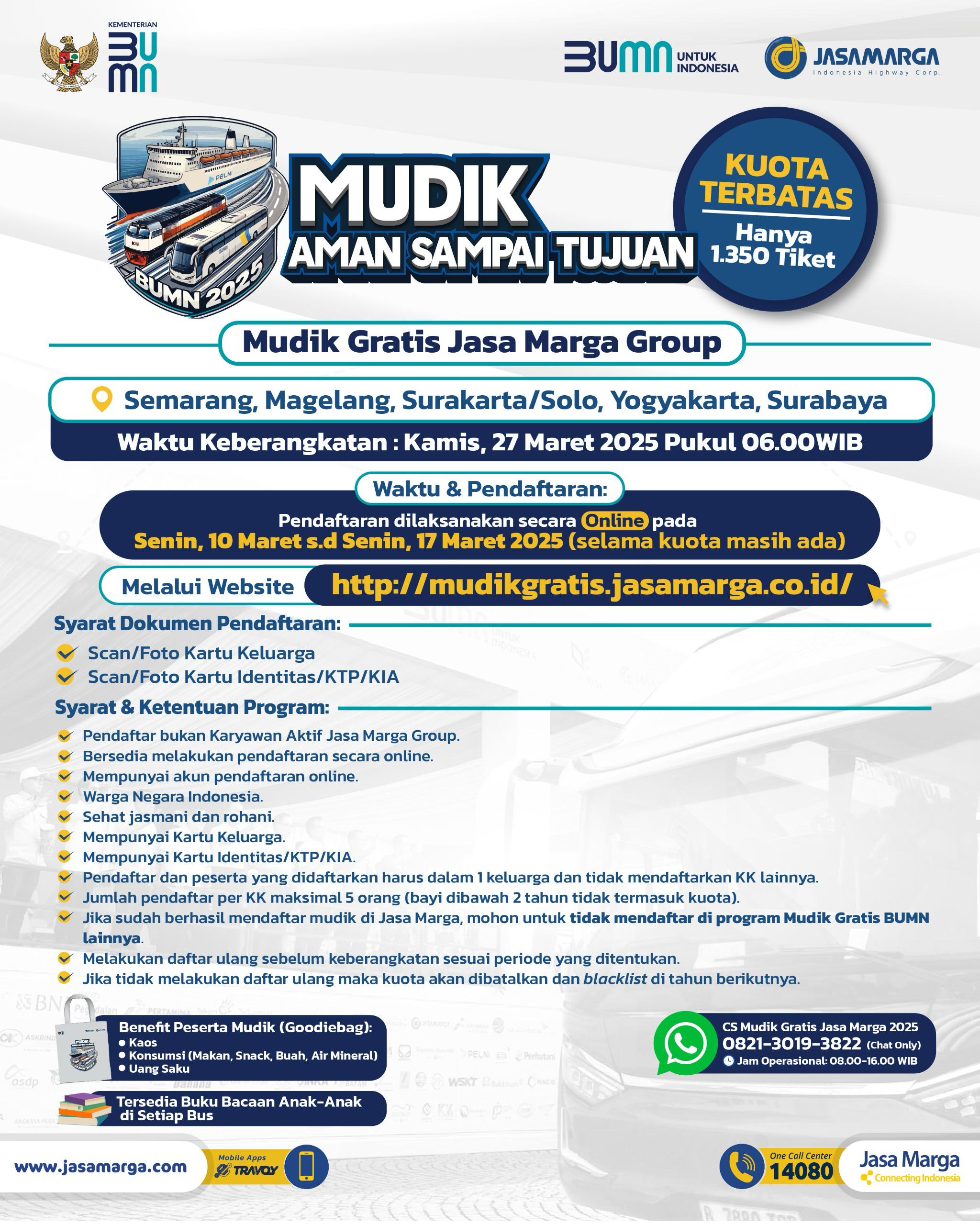 Jasa Marga Luncurkan Program Mudik Gratis Bersama BUMN 2025