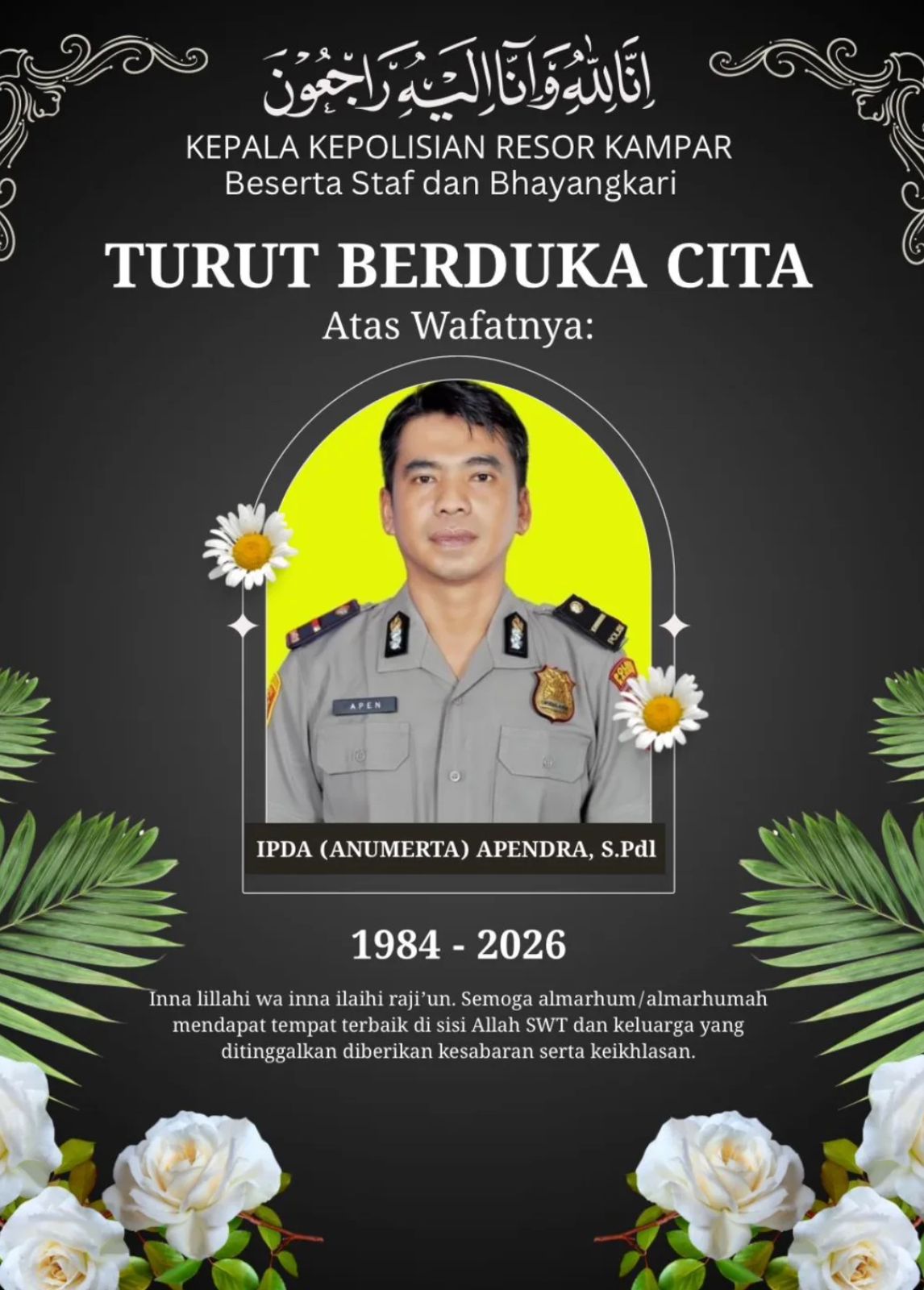 Apendra Gugur saat Kawal Malam Takbiran Diberi KPLB, Kapolda Riau: Jadi Warisan Abadi
